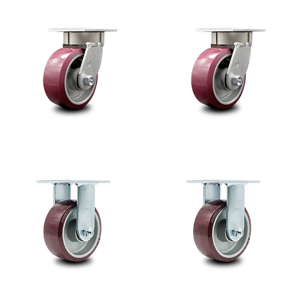 5 Inch Kingpinless Poly on Aluminum Wheel Swivel Caster Swivel 2 Rigid, 2PK